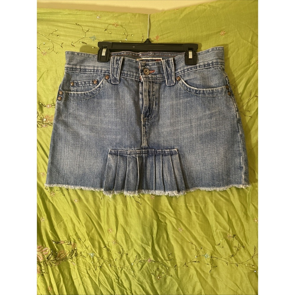 Vintage Y2K‎ Old Navy Ultra Low Rise Denim Jean Micro Mini Skirt Grunge Size 8